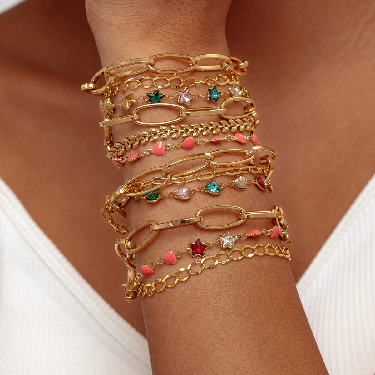 Accessories Metal Style Simple Thin Chain Set Personality Layered Gold Bracelet for Women