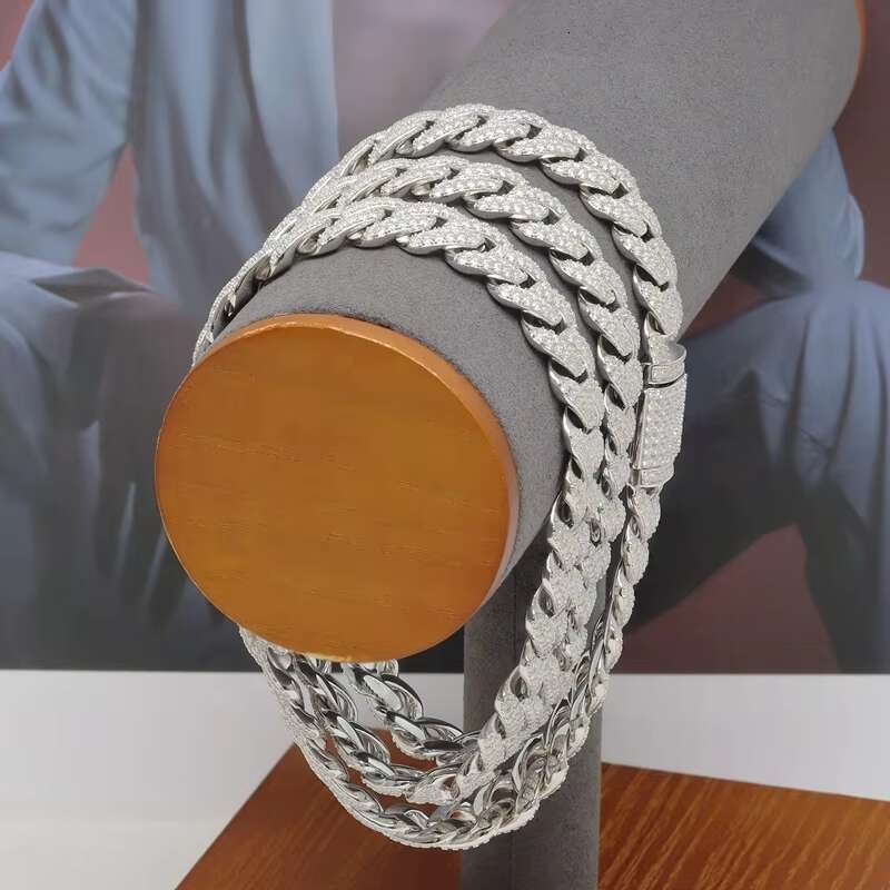 Full Iced Out Moissanite Cuban Chain Sterling Silver925 Hip Hop Jewelry 14mm Width Moissanite Chain Necklace