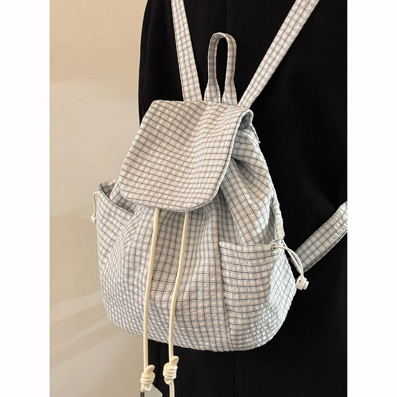 designer Japanese Style Casual Artistic Canvas Backpack INS Fashion Drawstring Wrinkled School Bag Internet Celebrity Nylon Large Capacity Backpack