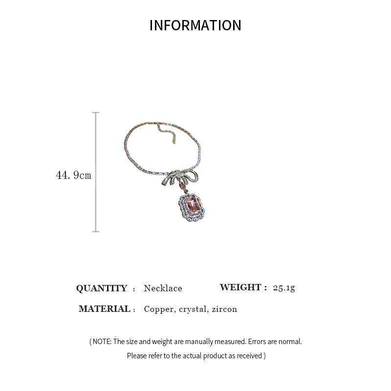 Sweet Square Rhinestone Bow Drop Earring Pendant Necklace Light Temperament High-End Designer Women's Jewelry Sets Party
