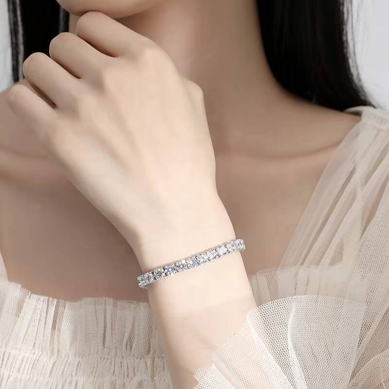 High-Quality S Pure Pyroxene Tennis New Zircon Bracelet Sier Handmade Jewelry for Men and Women