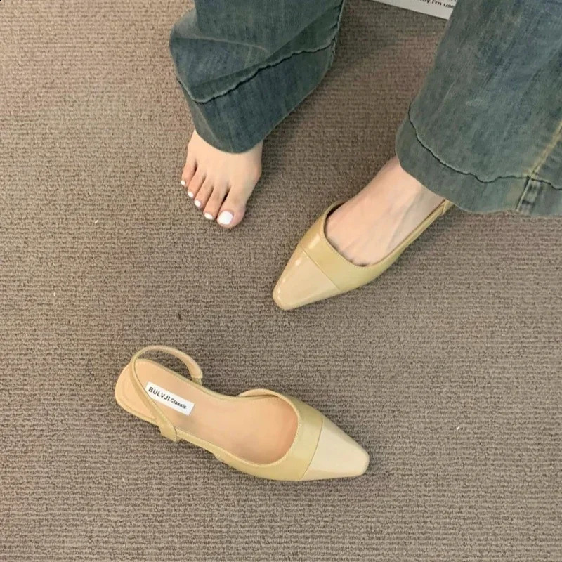 fashion PU leather ladies summer style pointed toe low heel women sandals non-slip flat shoes 250530