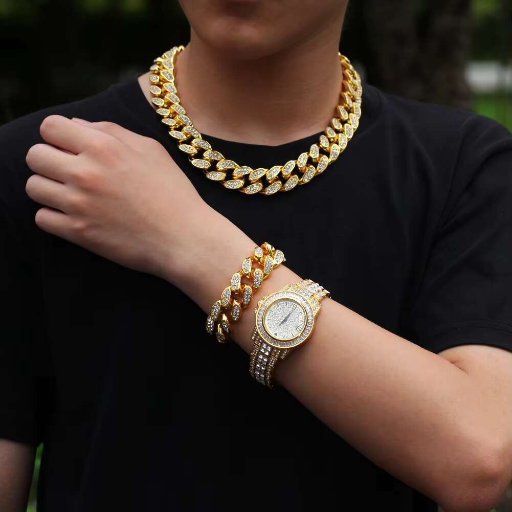 Fashion Jewelry Hip Hop Men 14K 18K Gold Plated Stainless Steel Iced Cuban Link Chain Necklace
