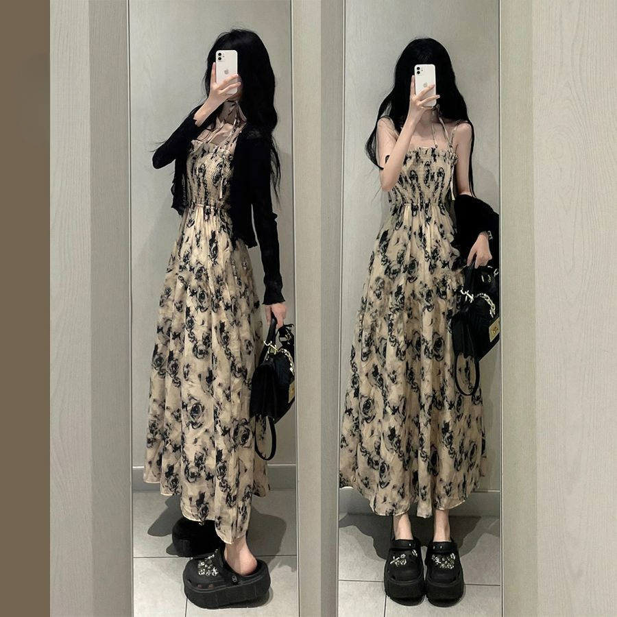 MM120 New Slimming Waist Long Cardigan Dress