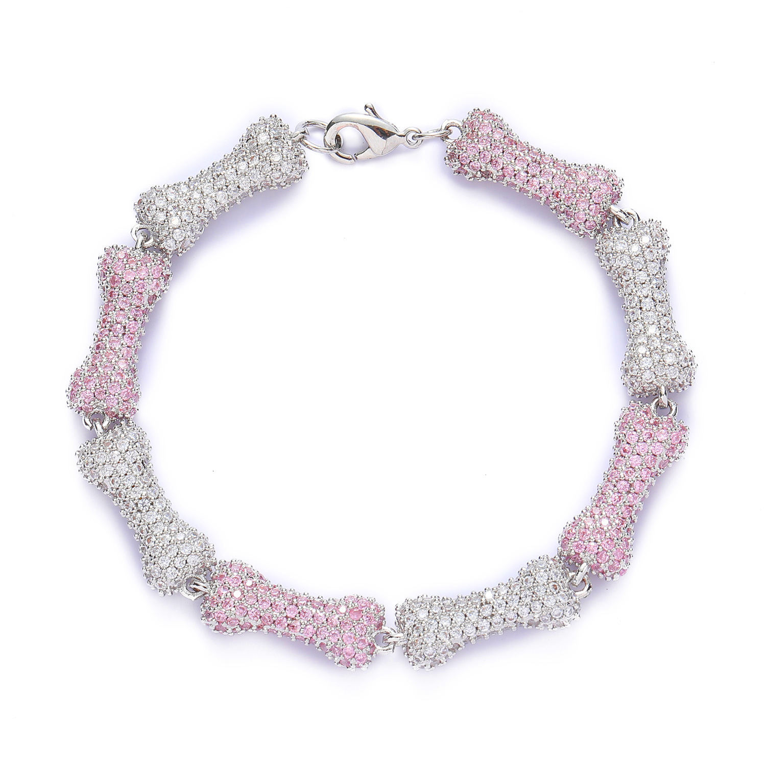 Bracelet hip hop Bone Bracelet 10mm Moissanite pink neck chain personality mens and womens hip hop Bracelet moissanite