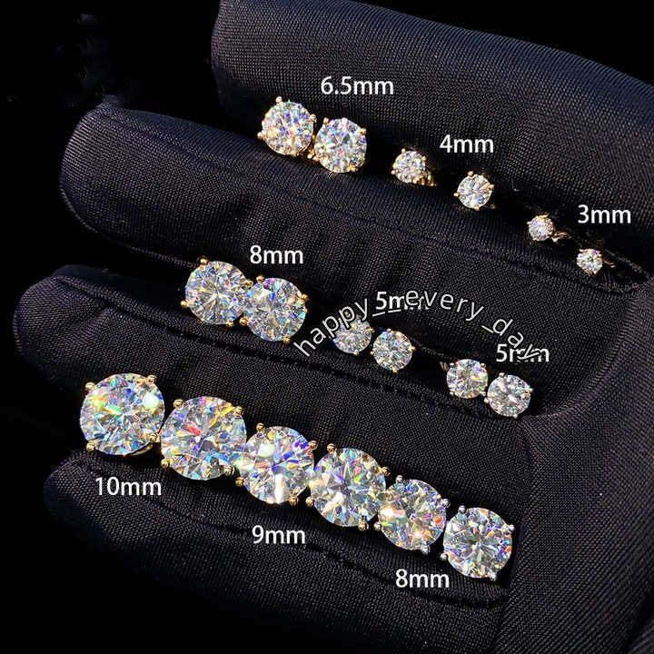Aretes D VVS Moissanite Earrings Screw Back Round Cut 4 Prong Stud 925 Sterling Silver Hip Hop Earring for Men and Women