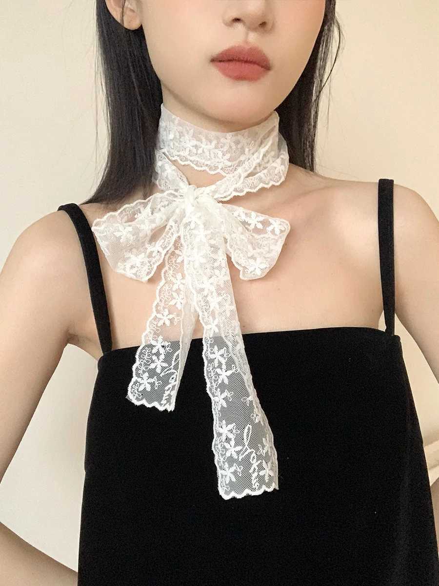 Fashionable White Lace Embroidered Scarf For Women Versatile For Spring And Summer With A Layered And Flowing Ribbon W250602