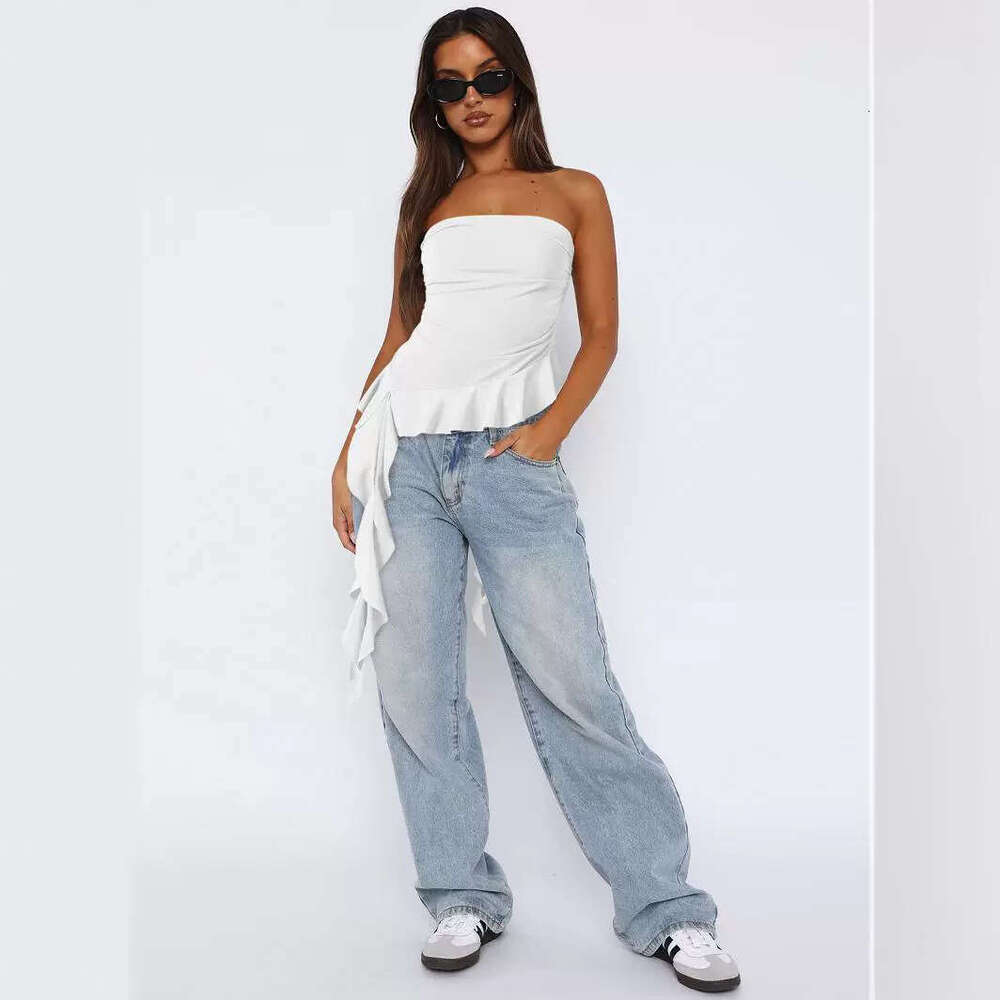 Y2K Clothing Slim Fit Girl BM High-End Sense Outerwear Fringe Sexy Tube Top Vest Women's Fashion 1062