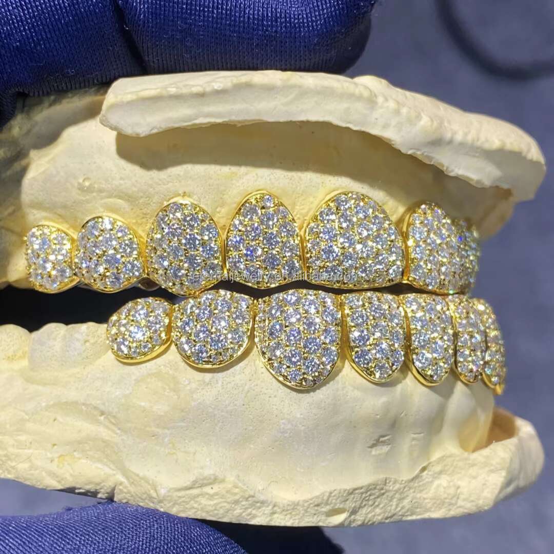 Custom 925 Sterling Sliver VVS Moissanite Grillz Iced Out Womens and Men Hip Hop Jewelry Grillz Teeth Diamond Moissanite Grillz