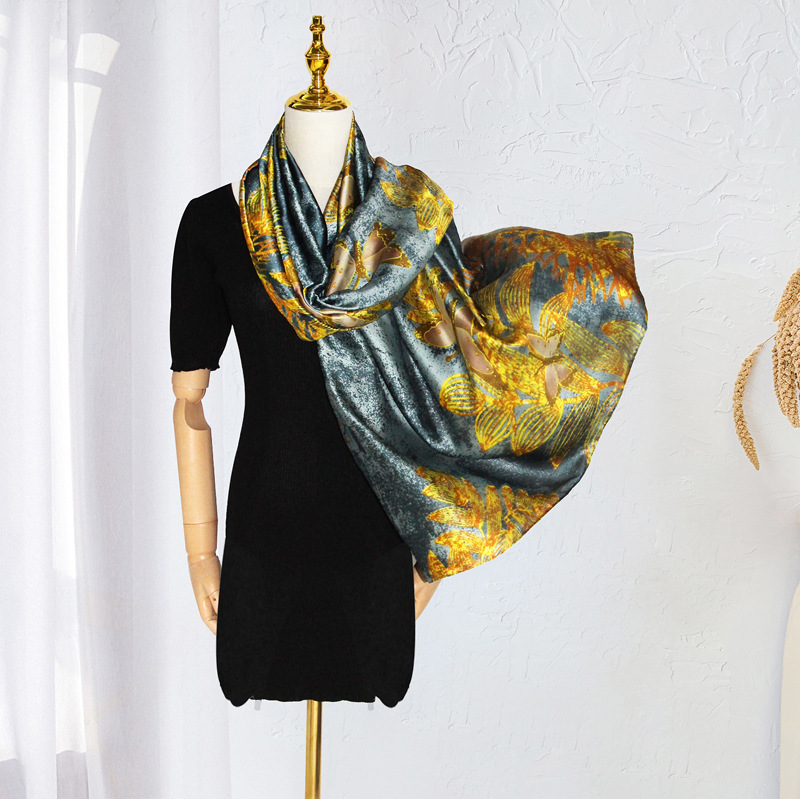 Style Imitation Silk for Women Spring Summer Sun Protection Versatile Printed Scarf Brocade Travel Sunshade Large Shawl