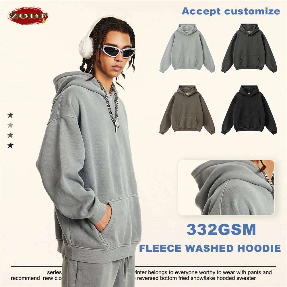 2025 ZODF 2024 Winter Men's Washed Fleece Hoodies Unisex Women Retro Loose Warm 360Gsm Hooded Pullovers Sweatshirts Hy0870 Designer