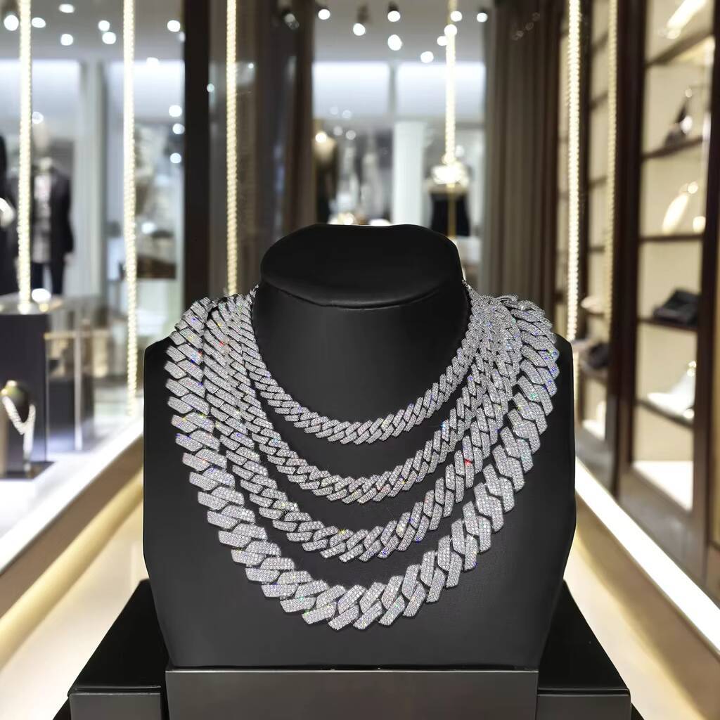 Hip Hop Jewelry 10/12/15/20mm Dia Necklace for Men Sier Plated Miami Iced Out Cz Prong Cuban k Chain