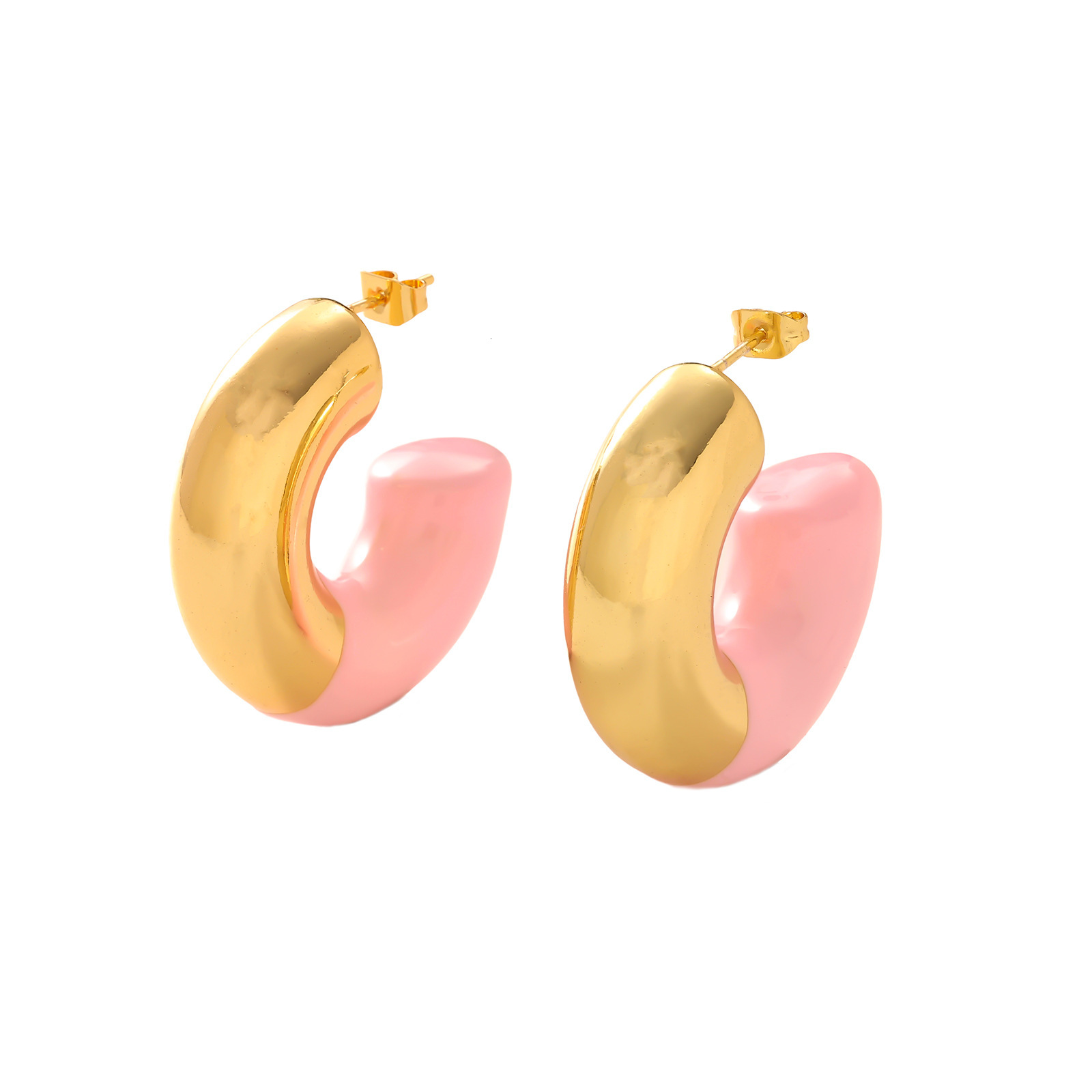 Fashion Autumn Winter Simple C-shaped High-Quality Gold Drop Oil Colorful Contrast High-End Sense Women's Versatile Earrings