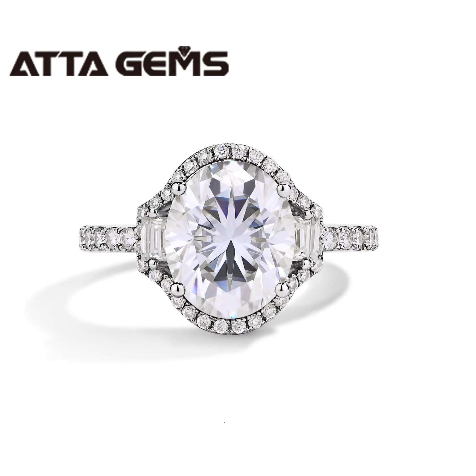 ATTA 5CT Oval Cut Moissanite Solitaire Ring for Women D Color Diamond Ring S925 Sliver 10K 14K 18K Gold Wedding Ring