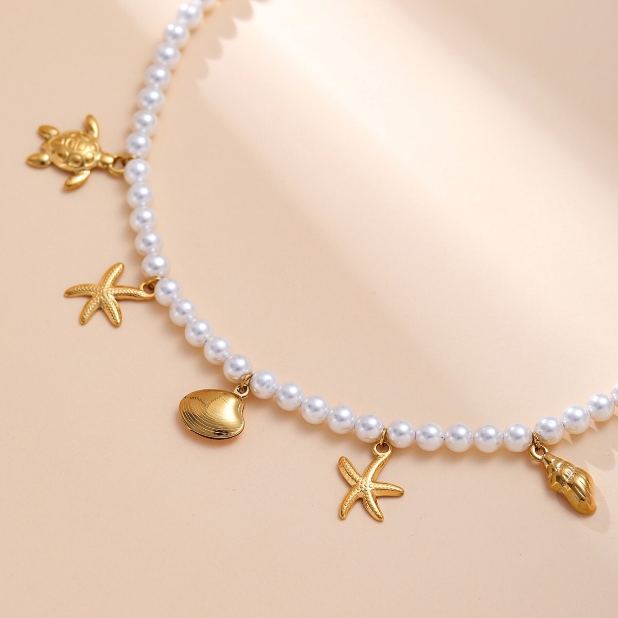 Style Fashion Trend Multiple Pendant Imitation Pearl Short Asymmetric Star Necklace