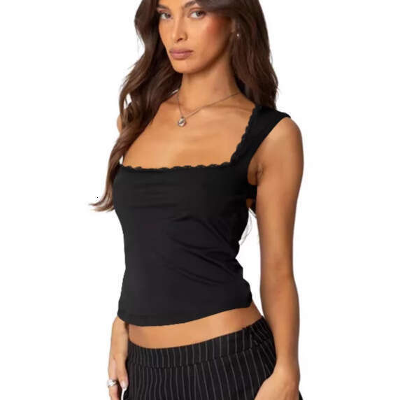 Women's Y2K Top Vest Solid Color Sexy Lace Square Neck Sleeveless Tie Backless Outfit