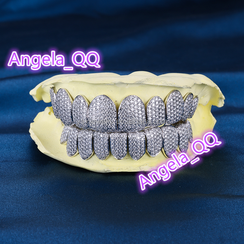 Custom Hip Hop Jewelry S925 Silver Gold Plated Ice Out VVS Diamond Round Cut Honeycomb Moissanite Teeth Grillz for Men Women