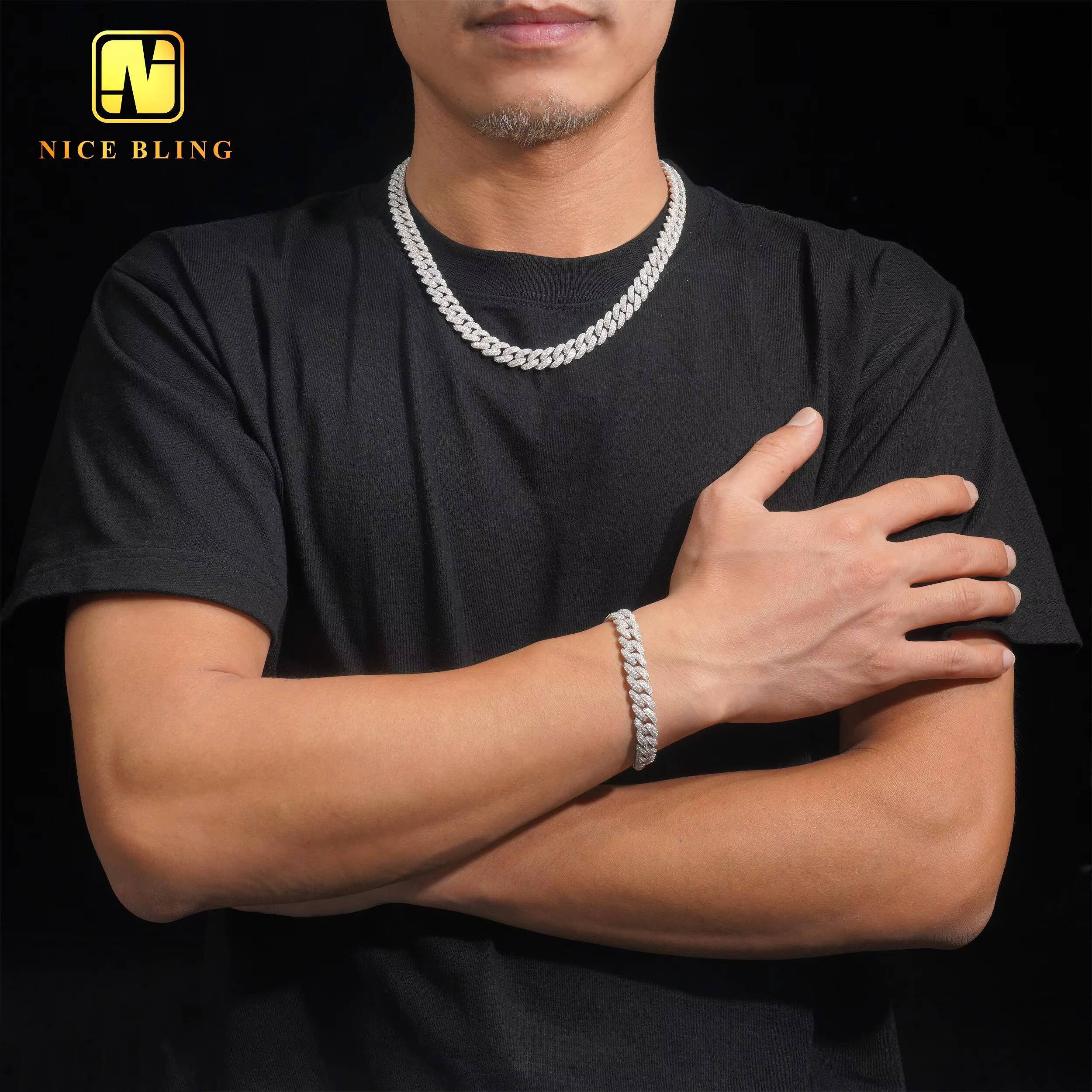 Iced Out Miami k Chains Fashion Hip Hop Jewelry Sier Men 10mm Moissanite Cuban Necklaces Bracelets