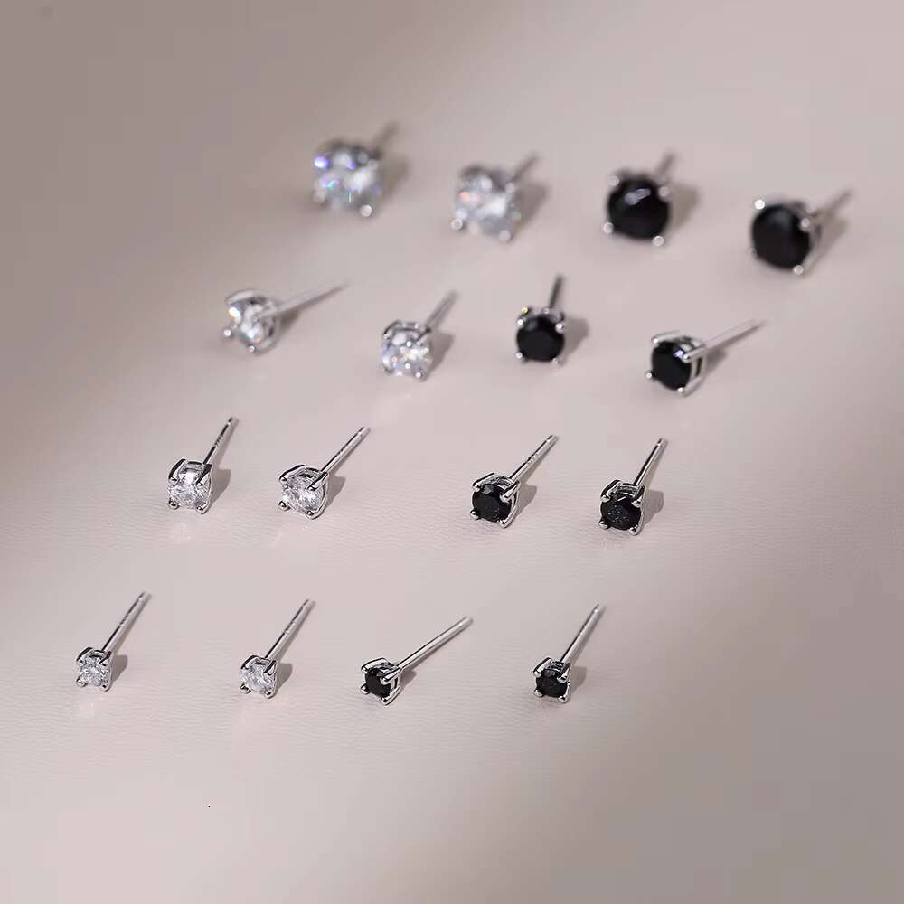 Classic 925 Sterling Silver Four Claw 0.2-3 Carat Black White Zircon Moissanite Stud Earrings for Women Fine Jewelry