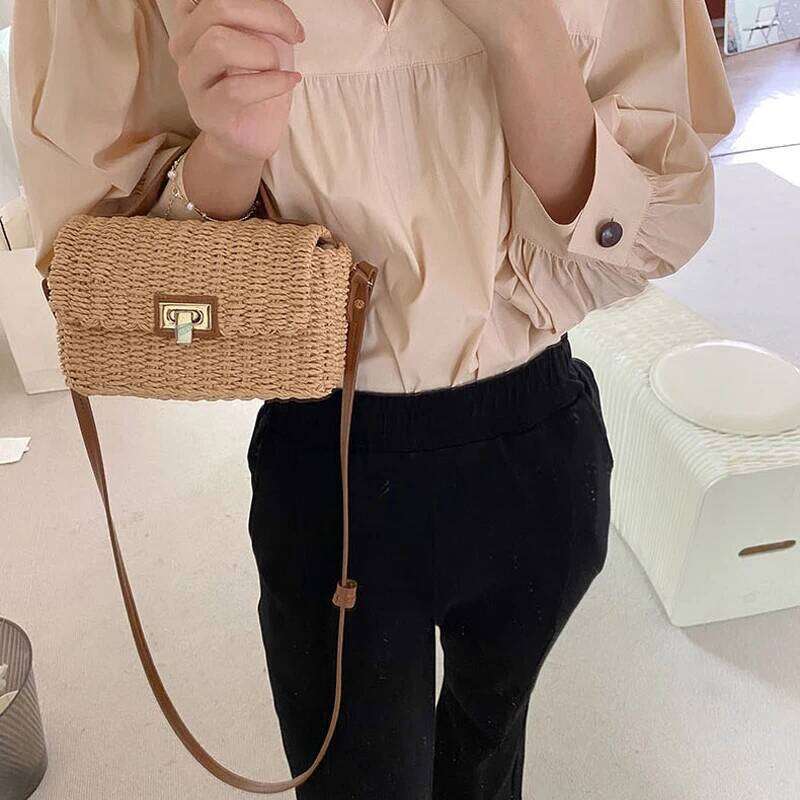 Fashion Box Straw Women Handbags Designer Brand Rattan Shoulder Crossbody Bags Handmade Woven Summer Beach Bag Travel Purse