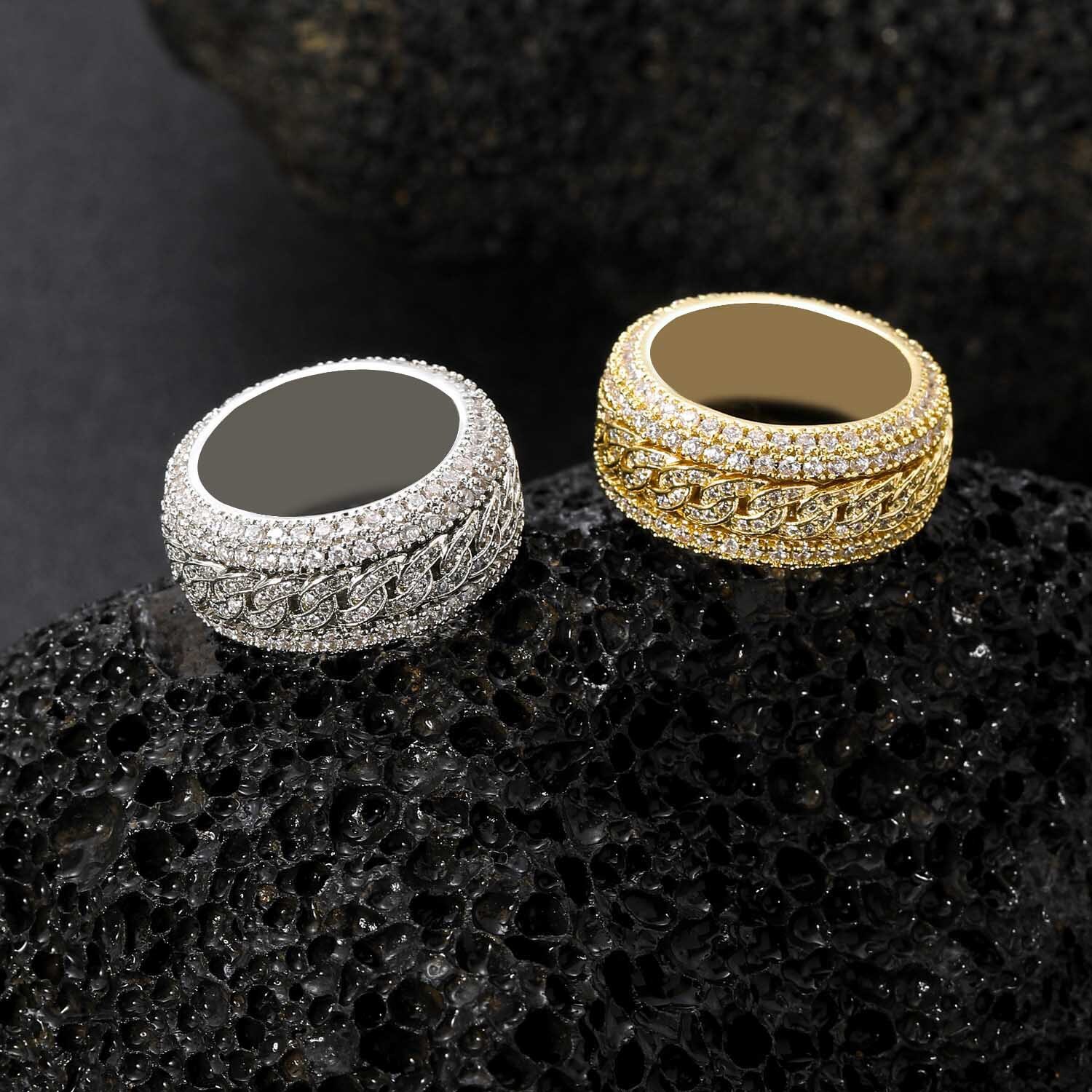 Hip hop ring mens micro inlaid Moissanite Cuban spinning ring real gold electroplated mens trendy ring moissanite