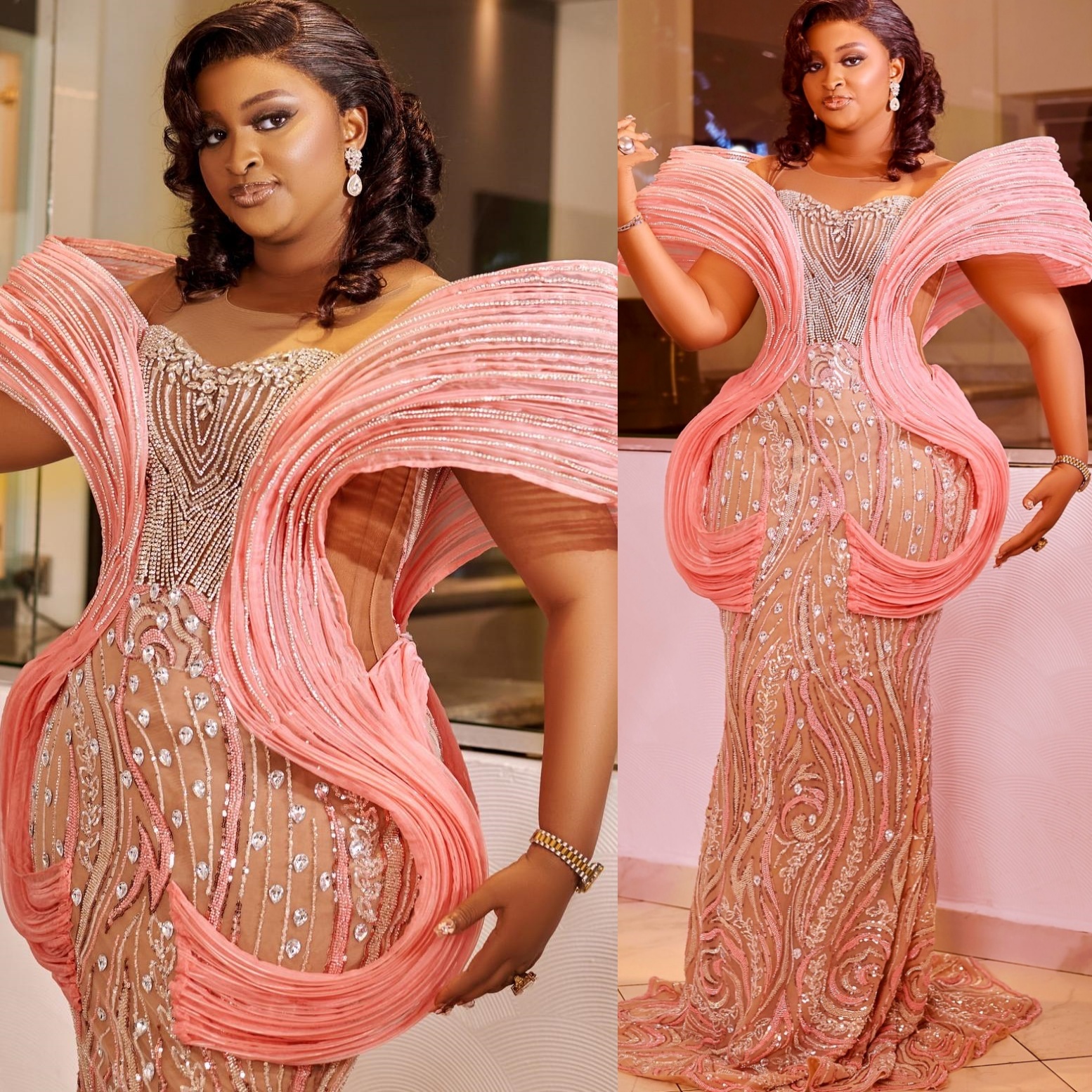 Pink Mermaid Prom Dresses 2025 Beaded Crystals Sequined Stylish Evening Formal Party Second Birthday Engagement Gowns Plus Size Dress For Special Occa