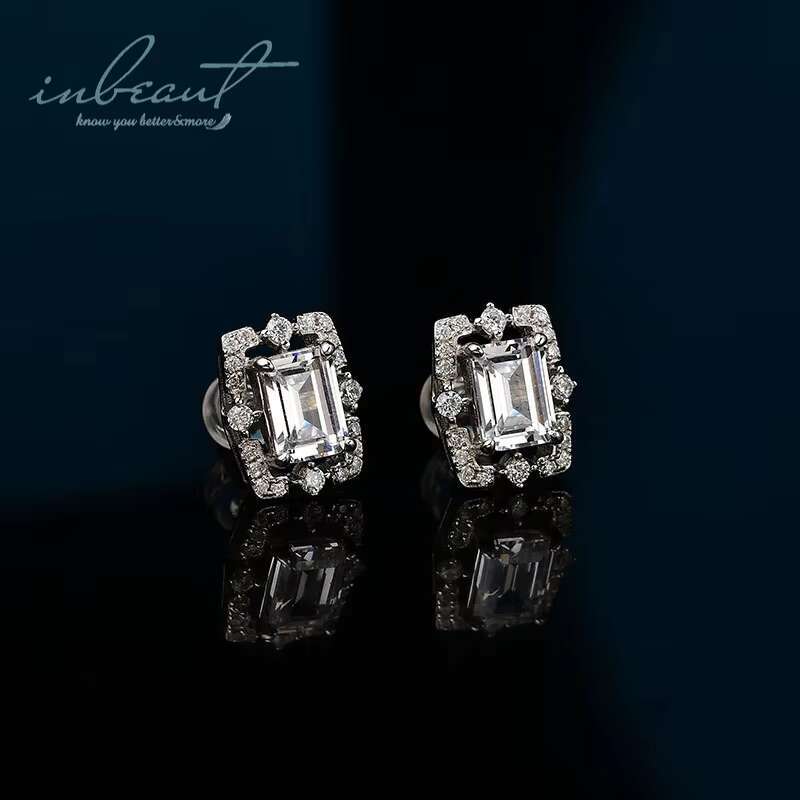 New Arrival Silver 925 Original Total 2 Ct Brilliant Emerald Cut Diamond Test Past D Color Moissanite Stud Earrings Fine Jewelry