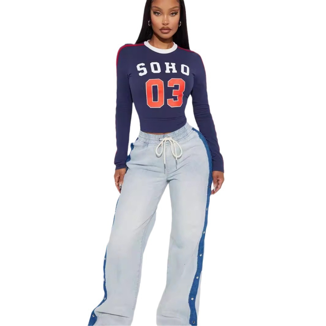 Designer T Shirt Autumn New Fashion European And American Street Slim Fit Hot Girl Sports Casual Long Sleeve Top Round Neck Base Shirt Essentials Summ