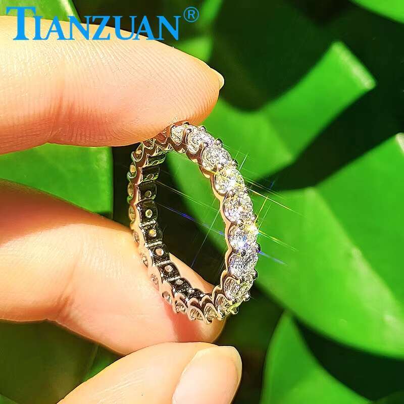 0.1ct 3mm Round White Moissanite Ring Eternity Band Ring 925 Sterling Silver Jewelry Rings Engagement Wedding Dating Gift Women