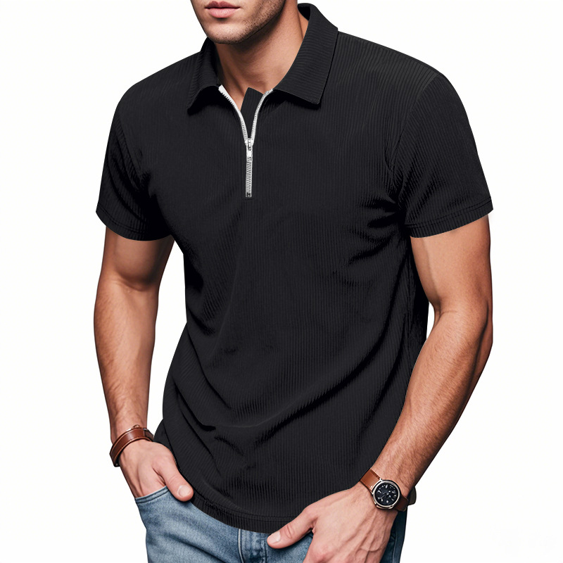 Mens designer polo Summer loose corduroy Amekaki half-zipper lapel short-sleeved T-shirt European code: S-3XL