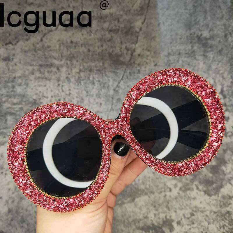 Oversized Round For Women Punk Dia Oval Glasses Crystal Handmade Rhinestone Sunglasses Men designer bag