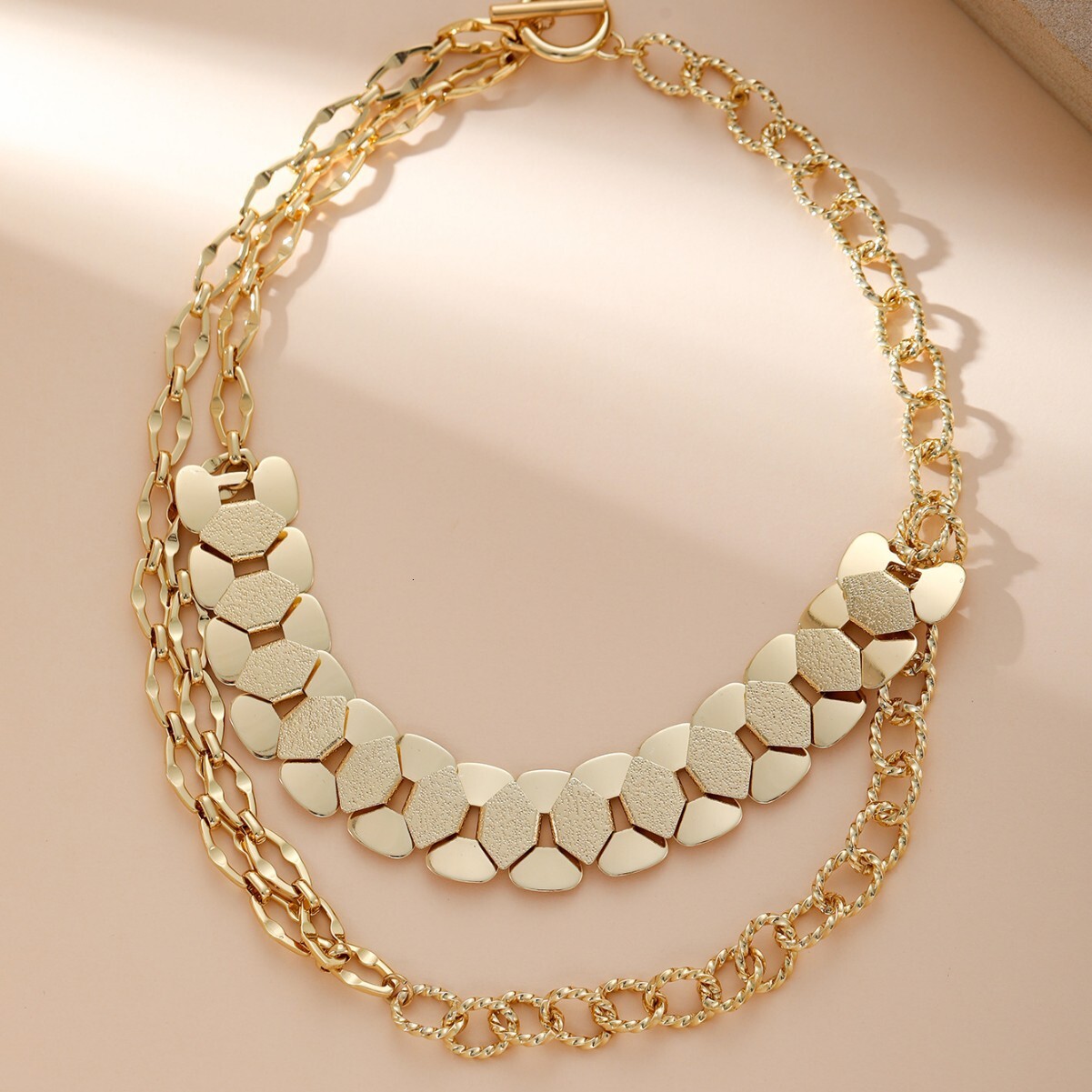 Style Geometric Patchwork Thick Bracelet Necklace Gold-Plated Titanium Steel Non-Fading Exaggerated Set
