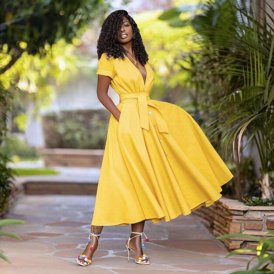 New Style Dress Spring Summer Plus Size Women Belt V-neck Retro Short Sleeve Clothing designer bag