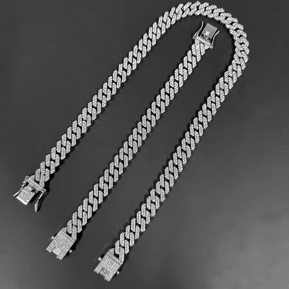 10mm Square Iced Out Cuban Link Chain Bracelet for Men Women Bling Rhinestone Hip Hop Necklace Jewelry 250530