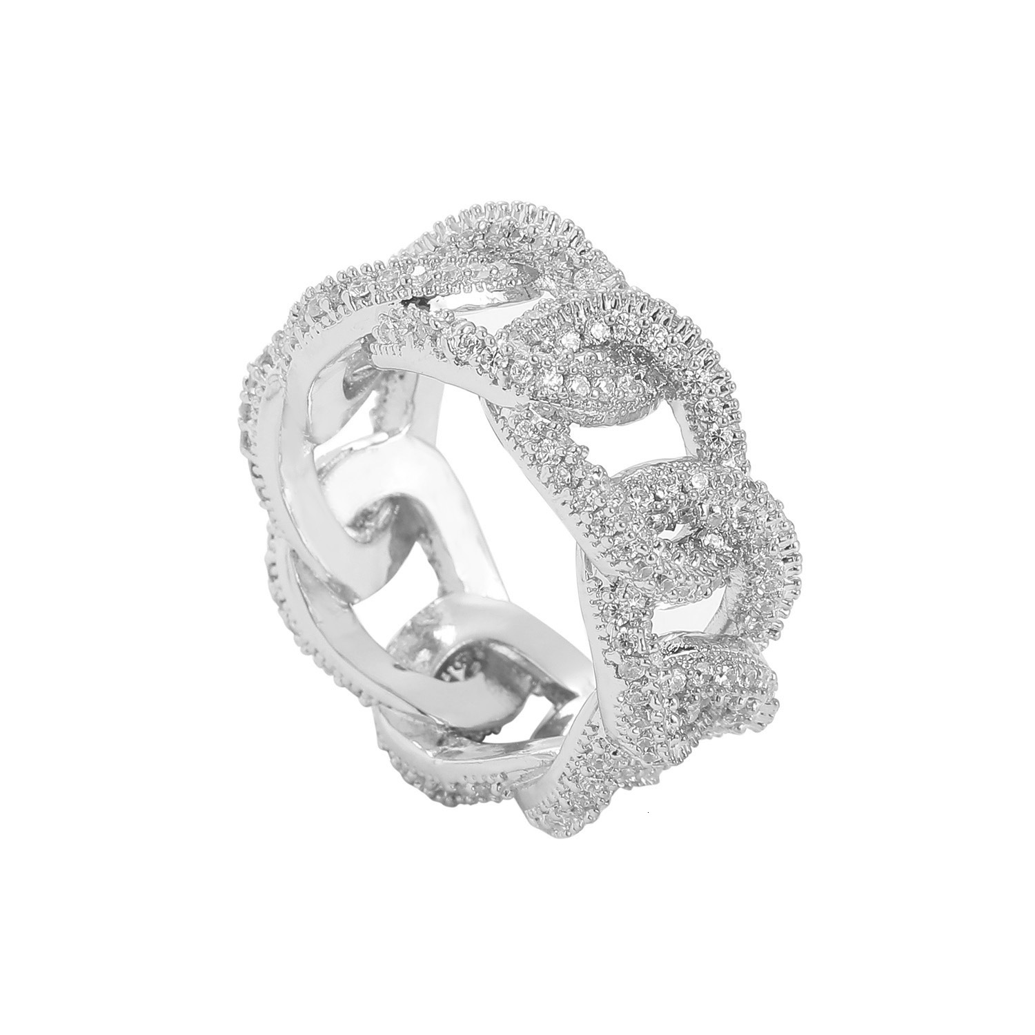 Hip Hop Ring Cuban Chain Hollow Mens Ring Full of Moissanite Personalized Fashion Hip Hop moissanite