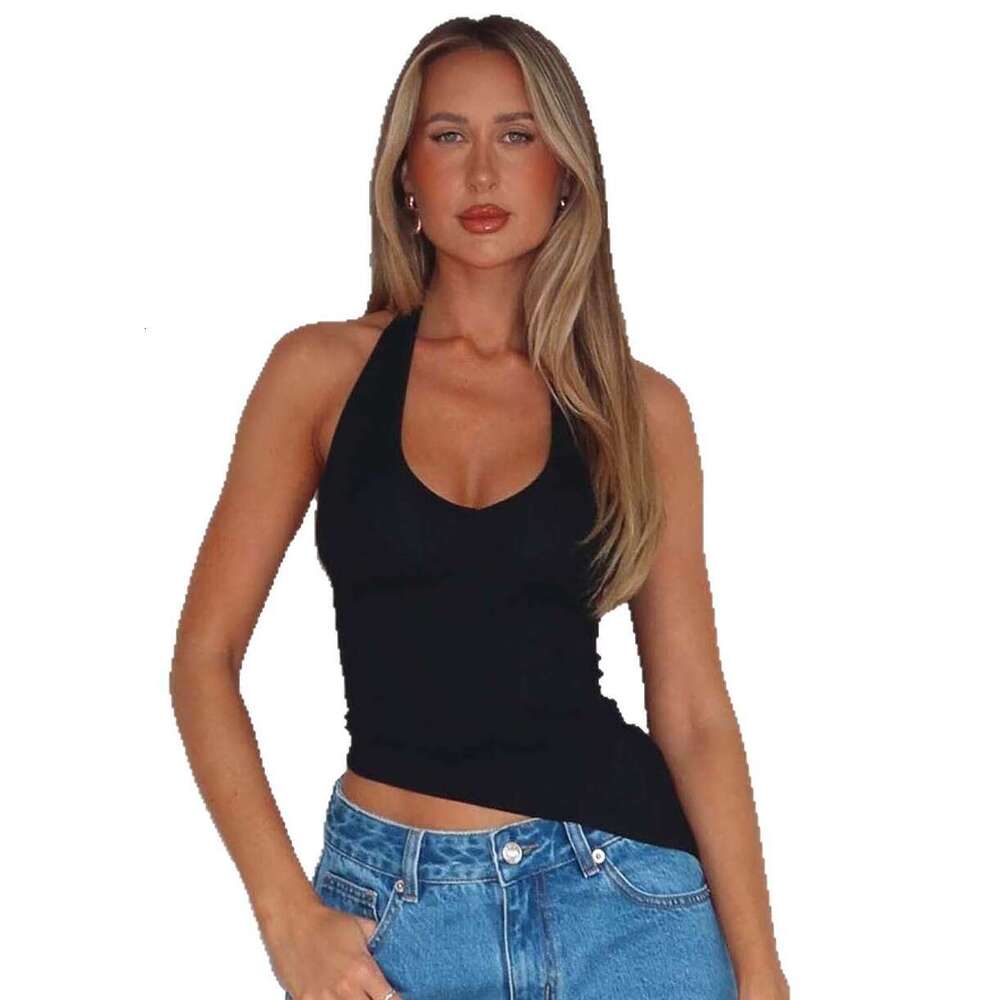 Street Style Halter Neck Vest Solid Color Sexy Top Fashion Hot Girl Slim Fit Women's Y2K New 1062