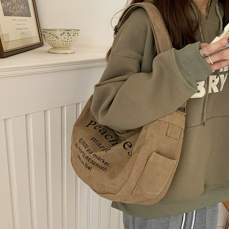 designer Letter Canvas Bag for Women Summer 2025 New Trendy Fashion Tote Bag for Students Large Capacity Crossbody Bag