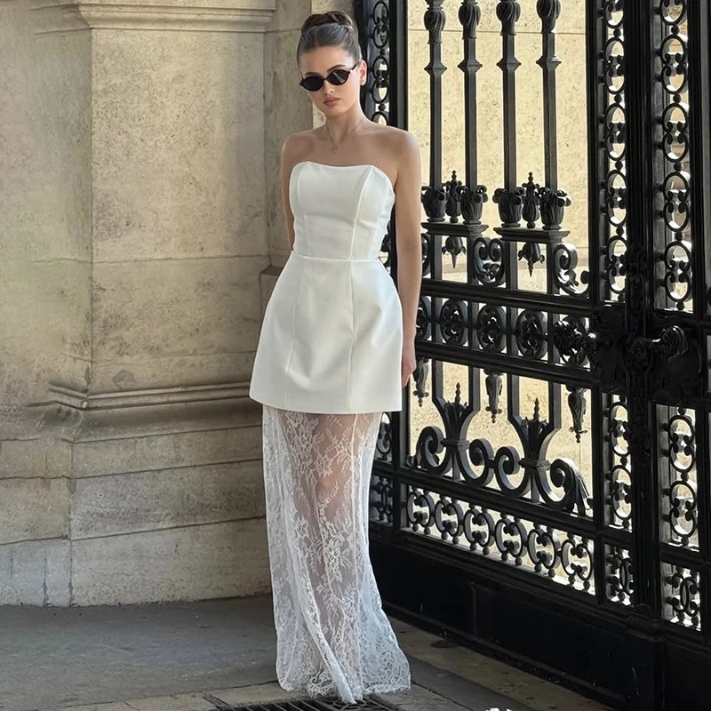 Tornova Strapless Lace Dress Sets Female Elegant Sexy Strap Vest High Waist Splice Long Skirt Ladies Slim Banquet 2 Pieces Set 250530