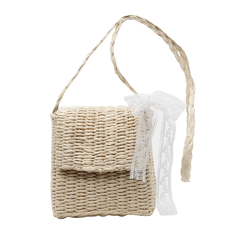designer Beach Vacation Handwoven Tote Bag for Women 2025 New Fashionable Stylish Lace Bow Single Shoulder Crossbody Bag