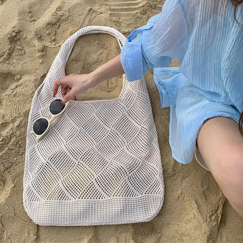Womens Handbag Hollow Out Beach Package Large Capacity Shoulder Shopping Bag Knitted Female Tote 250530