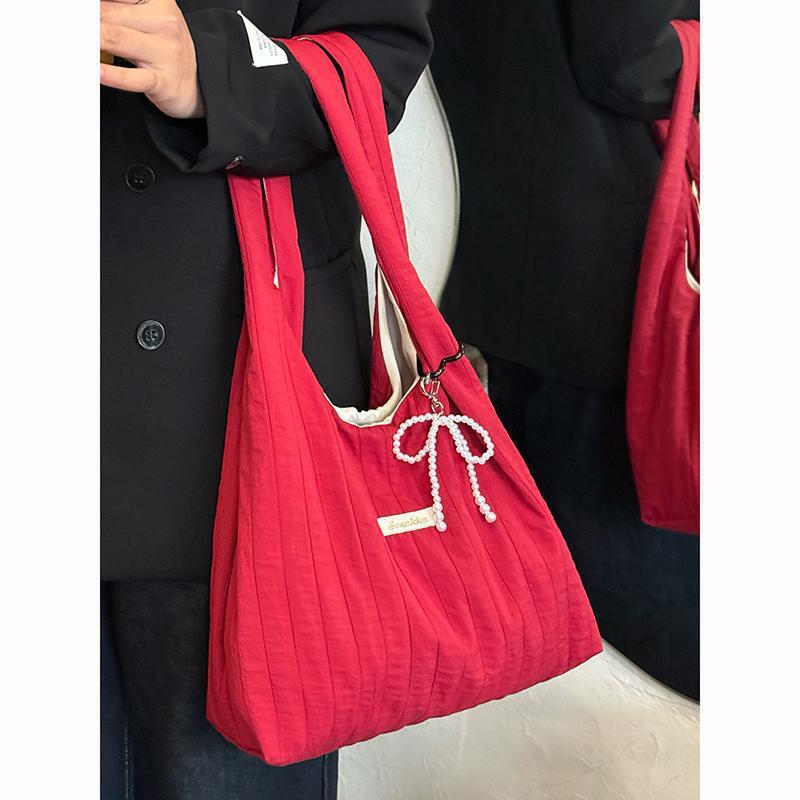 designer Korean Style New Letter Print Bag for Women Large Capacity Nylon Shoulder Bag Casual Versatile Portable Drawstring Tote Bag