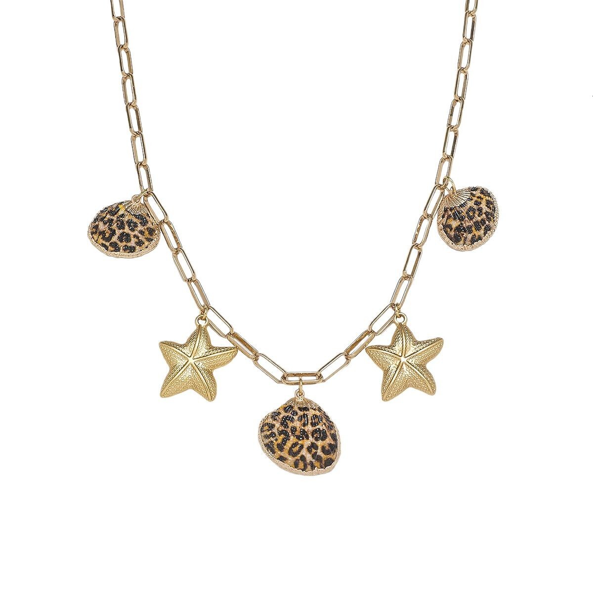 Leopard Pattern Sea Star Conch Pendant Summer Leisure Beach Vacation Wind Internet Celebrity Ins Necklace