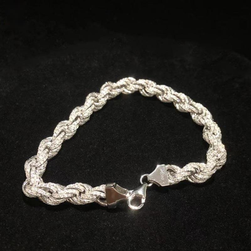 Jewelry 8mm Rope Twists Bracelet S925 Sterling Silver Micro Inlaid Full Diamond Twist Rope Chain Bracelet