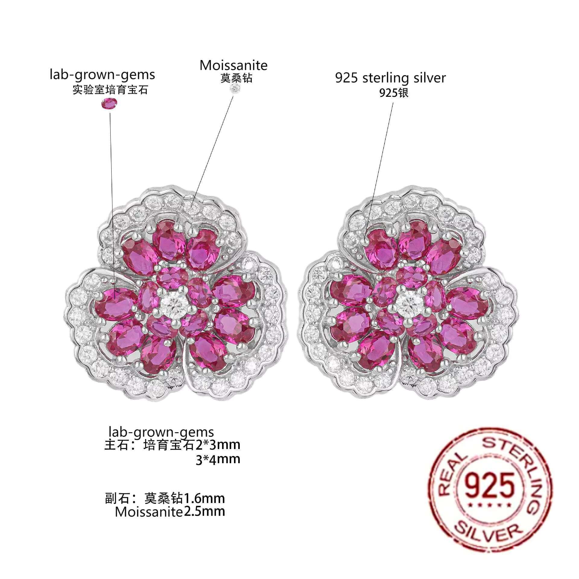 DEYIN Lab Grown Sapphire Jewelry Moissanite Flower Stud Silver 925 Earrings 925 Sterling Silver Woman Jewelry