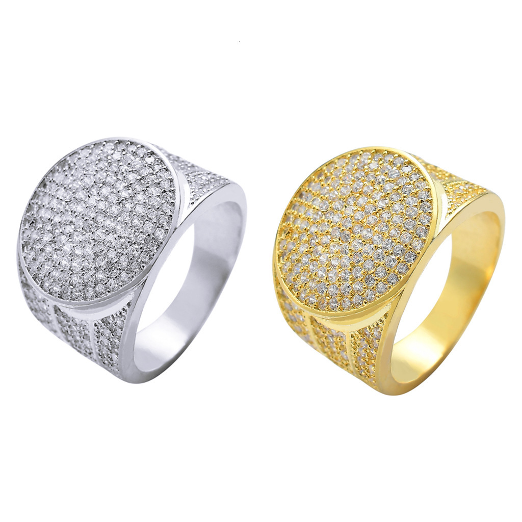 18k True Gold Electroplated Micro Set Moissanite Hiphop Ring Hiphop Mens Personalized Gold Ring moissanite