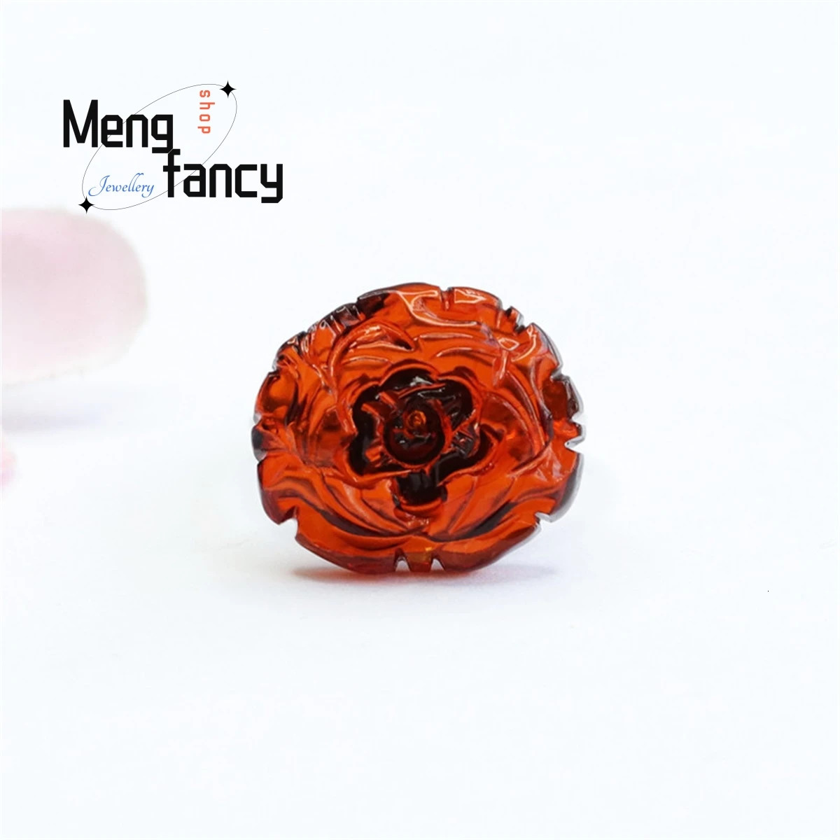 Natural S925 Inlaid Blood Pur Water Purification Amber Peony Ring Simple Generous Fashion Retro Women Fine Jewelry Gift 250526