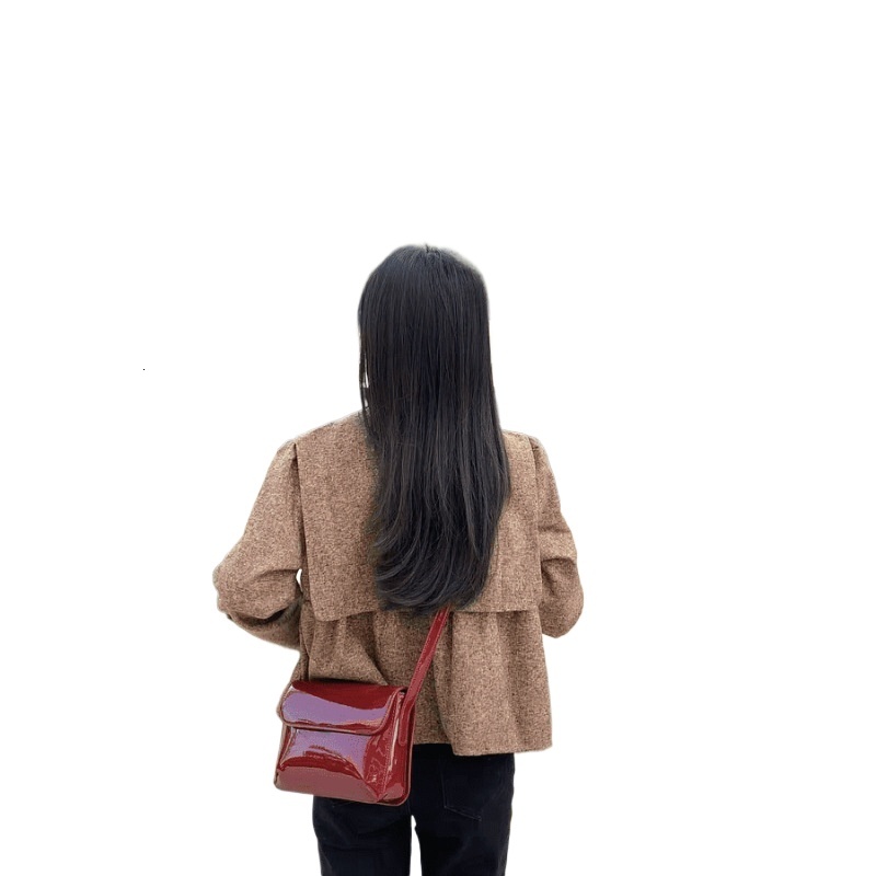 designer 2025 New Retro Red Patent PU Women's Bag Hong Kong Style Fashion Versatile Shoulder Underarm Small Square Bag for Women