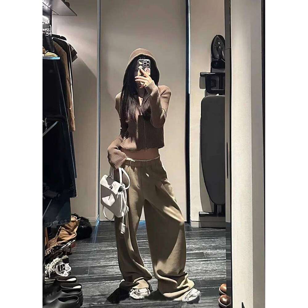 Women's Knitted Rib Crop Hoodie, Zip Up Cardigan