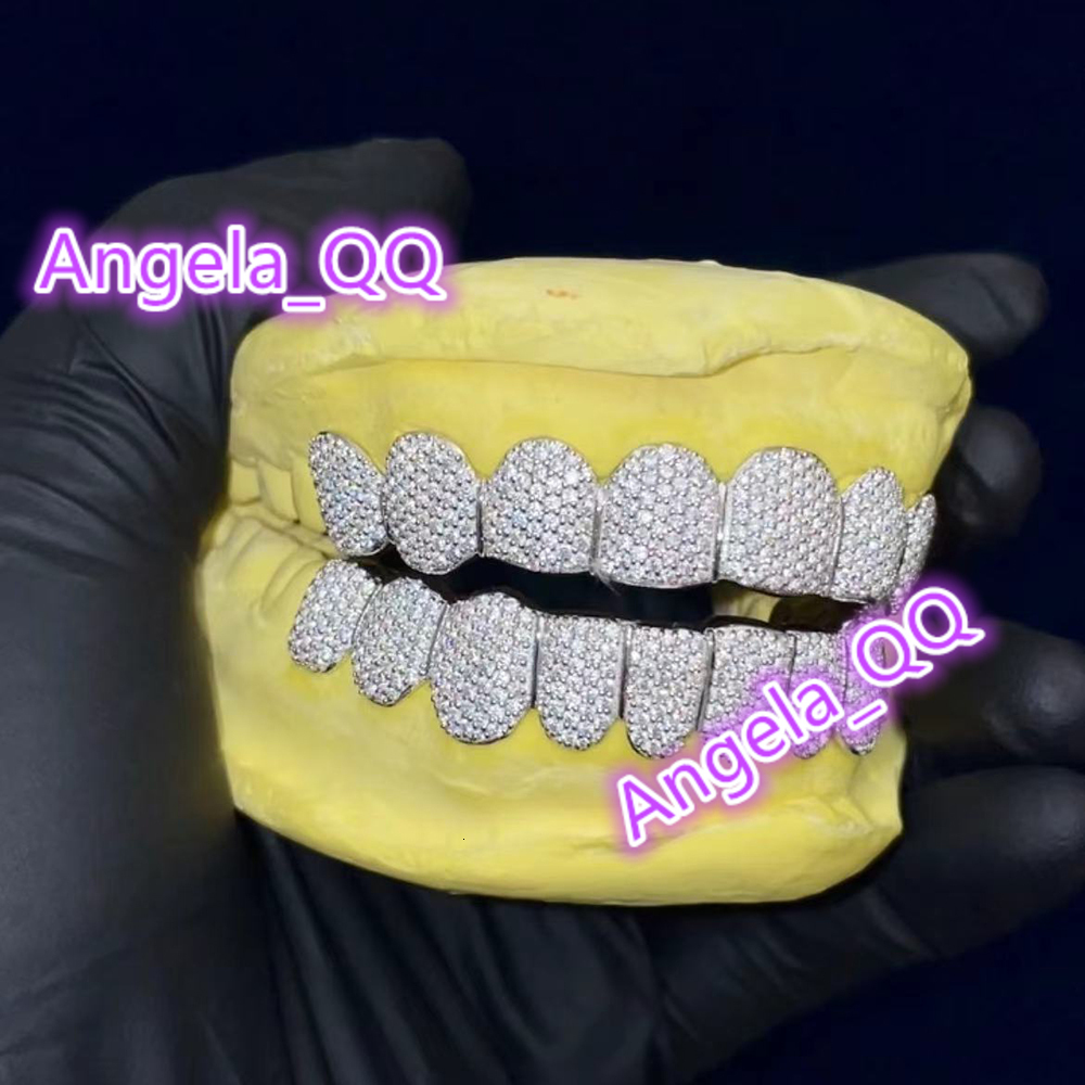 Custom Made Dental Grills Iced Out Sterling Silver Real Gold Jewelry Zigzag Setting Vvs Moissanite Diamonds Teeth Grillz