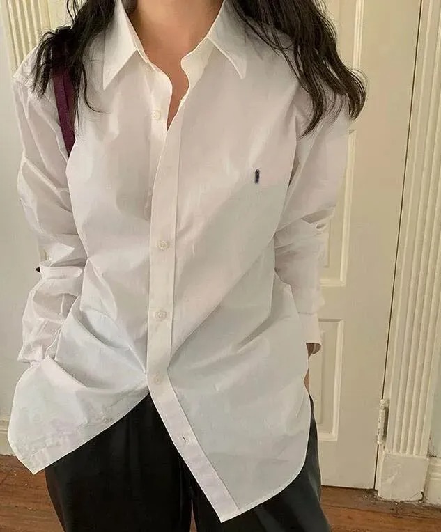American Casual Polo Pony Designer Blouses Womens Loose Lapel Neck Shirts Colorful Horse Embroidery Women Fashion Long Blouses